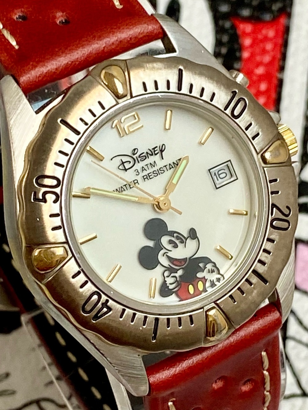 Vintage Disney Time Works Mickey Mouse Watch with Backlight and Rotating Bezel - Picture 3 of 16